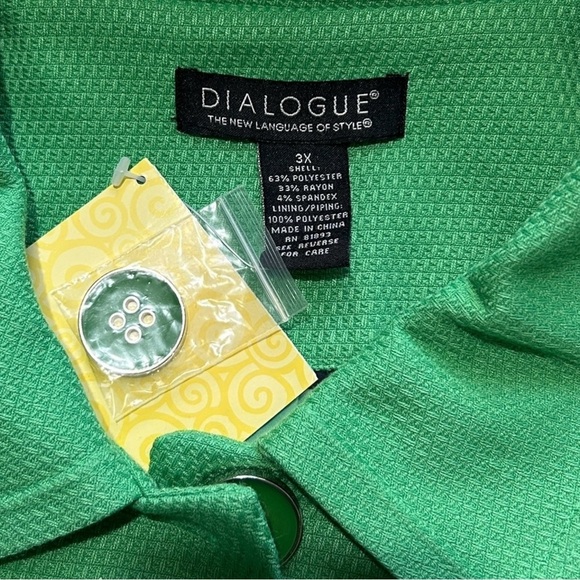 DIALOGUE Textured Green Jacket sz 3X Lined 3/4 Sleeve Pockets Relaxed Spring - Picture 8 of 9